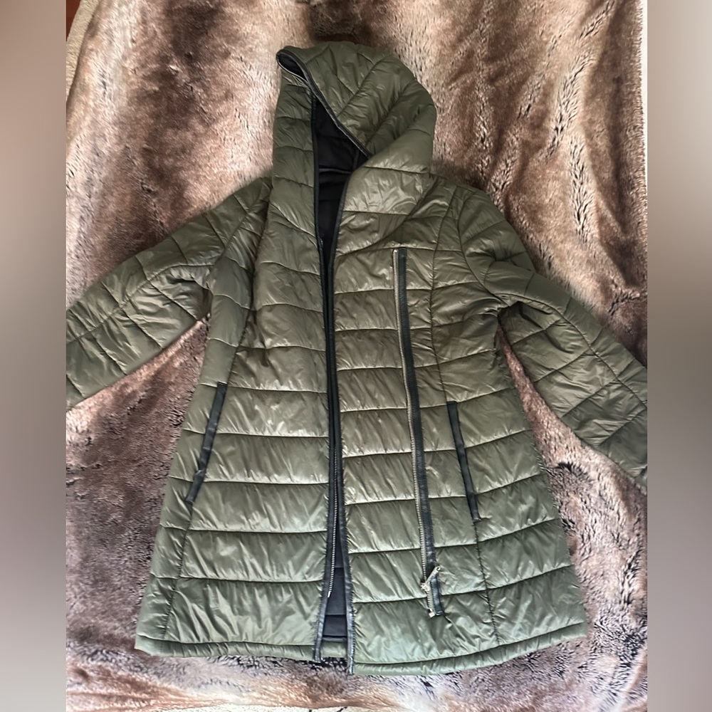 Sam Edelman Green Hooded Puffer, Black Lining M